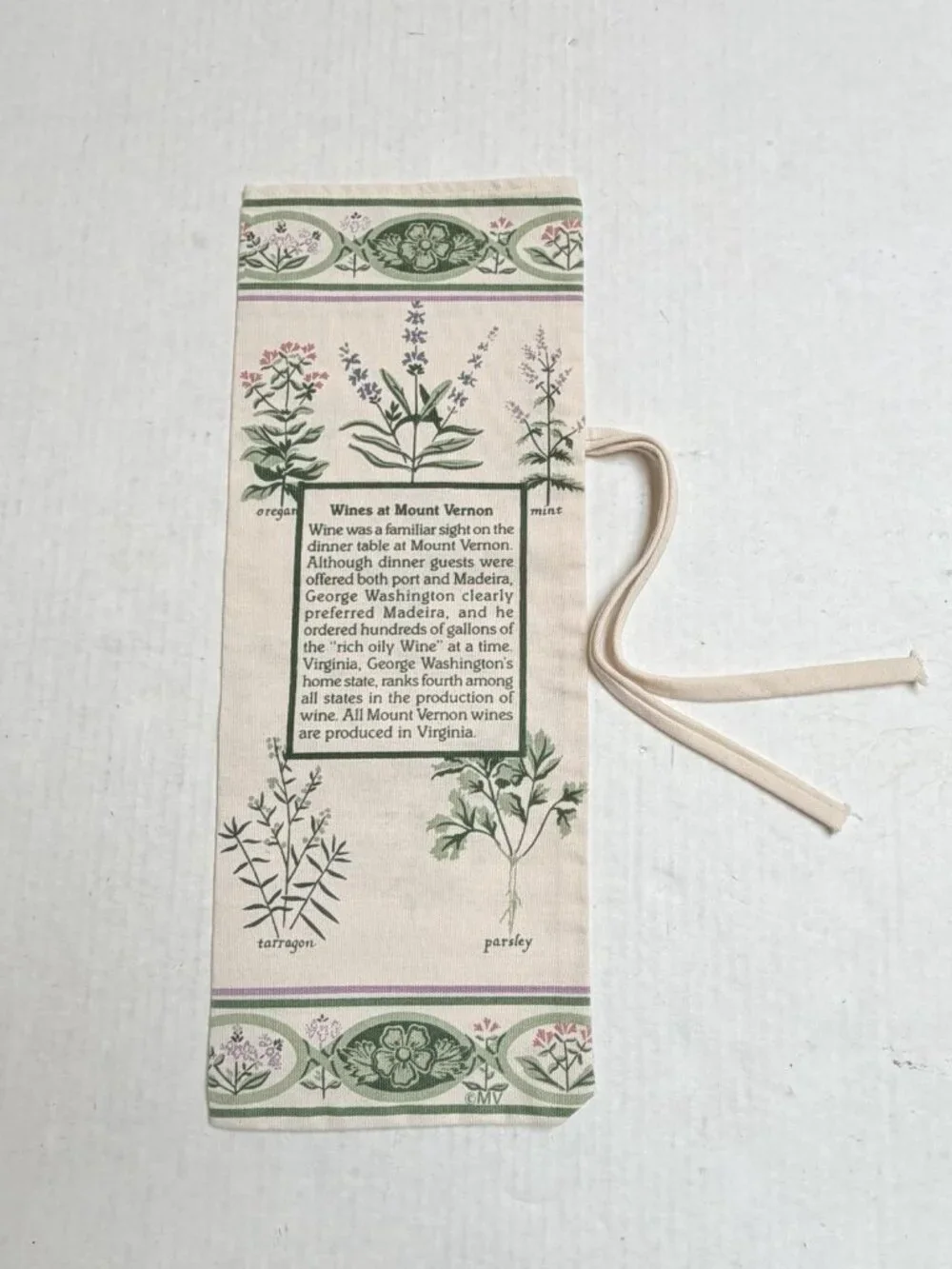 Mount Vernon VA George Washington Garden Of Herbs Home Wine Fabric Bag Thyme